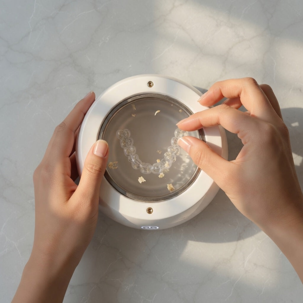 Person holding a dental retainer