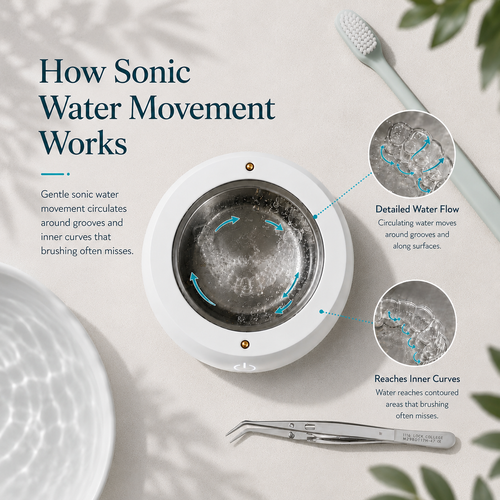 Sonic water circulating around grooves and inner curves